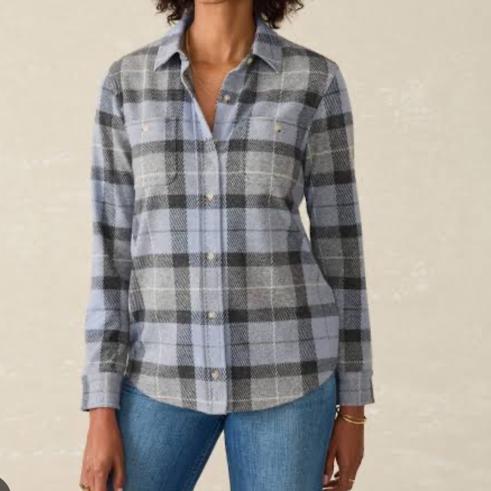 Faherty Legend Sweater Button Up Top Women’s Small True North Plaid Blue